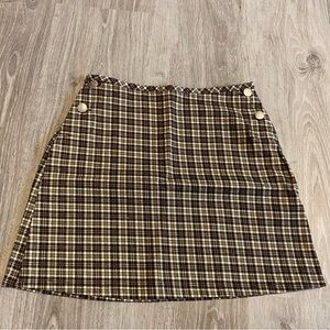 Vintage Mango Brown & Cream Plaid Mini Skirt with Side Buttons
